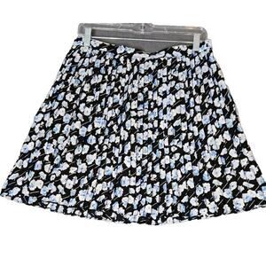 J Crew Women's Black Blue Floral Print Skirt Pleated Back Zip Size 6‎ Lined NEW